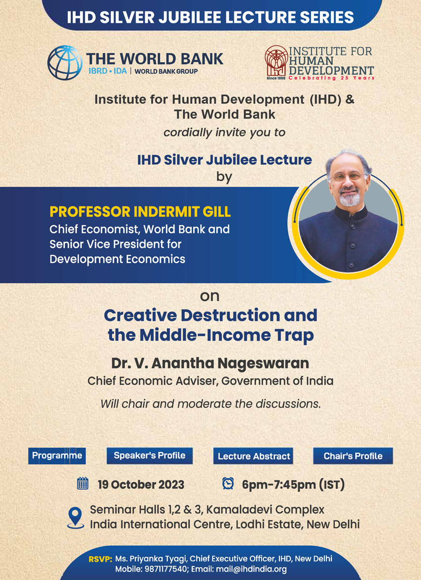 Invitation: IHD Silver Jubilee Lecture by Professor Albert Park, Chief Economist, Asian Development Bank ; 3 August 2023; 6pm(IST); IIC,New Delhi